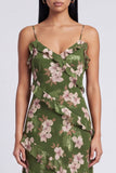 Dark Green Ruffled Sheath Spaghetti Straps Floral Dress