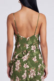 Dark Green Ruffled Sheath Spaghetti Straps Floral Dress