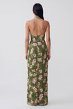 Halter Dark Green Sheath Printed Long Floral Dress