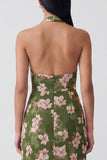 Halter Dark Green Sheath Printed Long Floral Dress