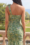 Dusty Green A Line Cowl Neck Long Floral Dress with Slit