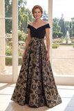 Black Off the Shoulder Jacquard A Line Long Mother Of the Bride Dress
