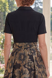 Black A Line Jacquard V-Neck Long Mother Of the Bride Dress with Bow