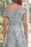 Blue Floral A Line Jacquard One Shoulder Mother Of the Bride Dress