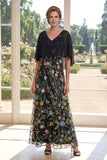 A-Line Black Embroidered Long Mother Of the Bride Dress