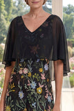 A-Line Black Embroidered Long Mother Of the Bride Dress