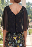 A-Line Black Embroidered Long Mother Of the Bride Dress