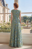 Green A-Line Embroidered V-Neck Long Mother Of the Bride Dress