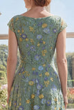 Green A-Line Embroidered V-Neck Long Mother Of the Bride Dress