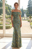Off the Shoulder Green Mermaid Embroidered Mother Of the Bride Dress