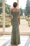 Off the Shoulder Green Mermaid Embroidered Mother Of the Bride Dress