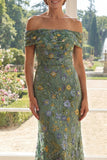 Off the Shoulder Green Mermaid Embroidered Mother Of the Bride Dress
