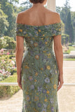 Off the Shoulder Green Mermaid Embroidered Mother Of the Bride Dress