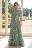 Green A-Line Short Sleeves Embroidered Mother Of the Bride Dress