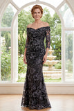Black Mermaid Off the Shoulder Long Mother Of the Bride Dress with Beading