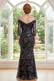 Black Mermaid Off the Shoulder Long Mother Of the Bride Dress with Beading