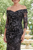 Black Mermaid Off the Shoulder Long Mother Of the Bride Dress with Beading