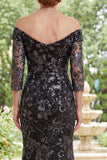 Black Mermaid Off the Shoulder Long Mother Of the Bride Dress with Beading