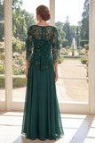 Dark Green A-Line Chiffon Long Mother Of the Bride Dress with Cape