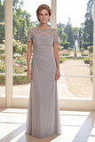 Sheath Grey Chiffon Beaded Long Mother Of the Bride Dress