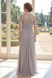 Sheath Grey Chiffon Beaded Long Mother Of the Bride Dress