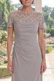 Sheath Grey Chiffon Beaded Long Mother Of the Bride Dress