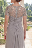 Sheath Grey Chiffon Beaded Long Mother Of the Bride Dress