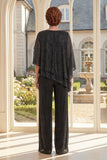 Black 2 Piece Asymmetrical Mother Of the Bride Dress