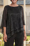 Black 2 Piece Asymmetrical Mother Of the Bride Dress