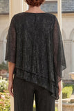 Black 2 Piece Asymmetrical Mother Of the Bride Dress