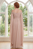 Champagne Off the Shoulder Ruched Chiffon Mother Of the Bride Dress with Cape Sleeves