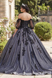 Off The Shoulder Black Appliqued Ball Gown Quinceanera Dress