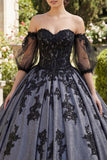 Off The Shoulder Black Appliqued Ball Gown Quinceanera Dress