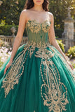 Ball Gown Green Strapless Corset Appliqued Quinceanera Dress