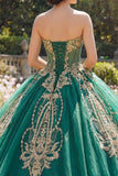 Ball Gown Green Strapless Corset Appliqued Quinceanera Dress
