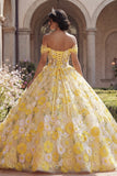 Ball Gown Yellow Off the Shoulder Corset Appliqued Quinceanera Dress