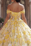 Ball Gown Yellow Off the Shoulder Corset Appliqued Quinceanera Dress