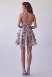 Sparkly Purple A Line Sequin Short Cocktail Dress with 3D Flowers