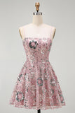Sparkly Blush A Line Beaded Sequin Mini Cocktail Dress