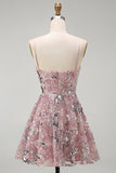 Sparkly Blush A Line Beaded Sequin Mini Cocktail Dress