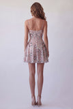 Sparkly Blush A Line Beaded Sequin Mini Cocktail Dress
