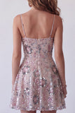 Sparkly Blush A Line Beaded Sequin Mini Cocktail Dress