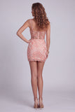 Sparkly Bodycon Coral Corset Mini Cocktail Dress with Sequins