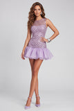 Sparkly Lilac Bodycon Short Sequin Cocktail Dress with Ruffles