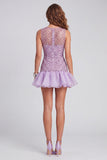 Sparkly Lilac Bodycon Short Sequin Cocktail Dress with Ruffles