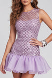 Sparkly Lilac Bodycon Short Sequin Cocktail Dress with Ruffles