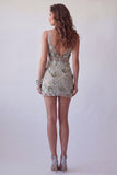 Sparkly Dusty Sage Bodycon V-Neck Short Cocktail Dress with Sequins