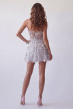 Silver Sheer A Line 3D Flowers Mini Cocktail Dress
