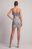 Strapless Dusty Blue Bodycon Sequin Mini Cocktail Dress with Ruffles