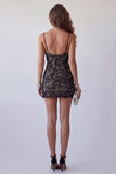 Black Cowl Neck Beaded Bodycon Mini Cocktail Dress